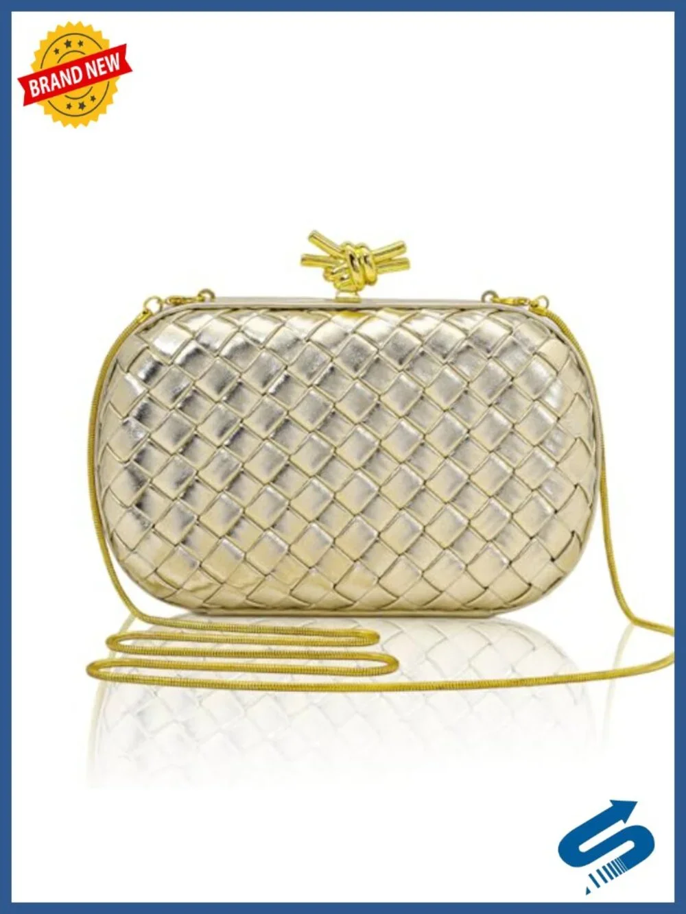 Woven Faux Leather Evening Clutch with Chain Bride Purse Party Prom